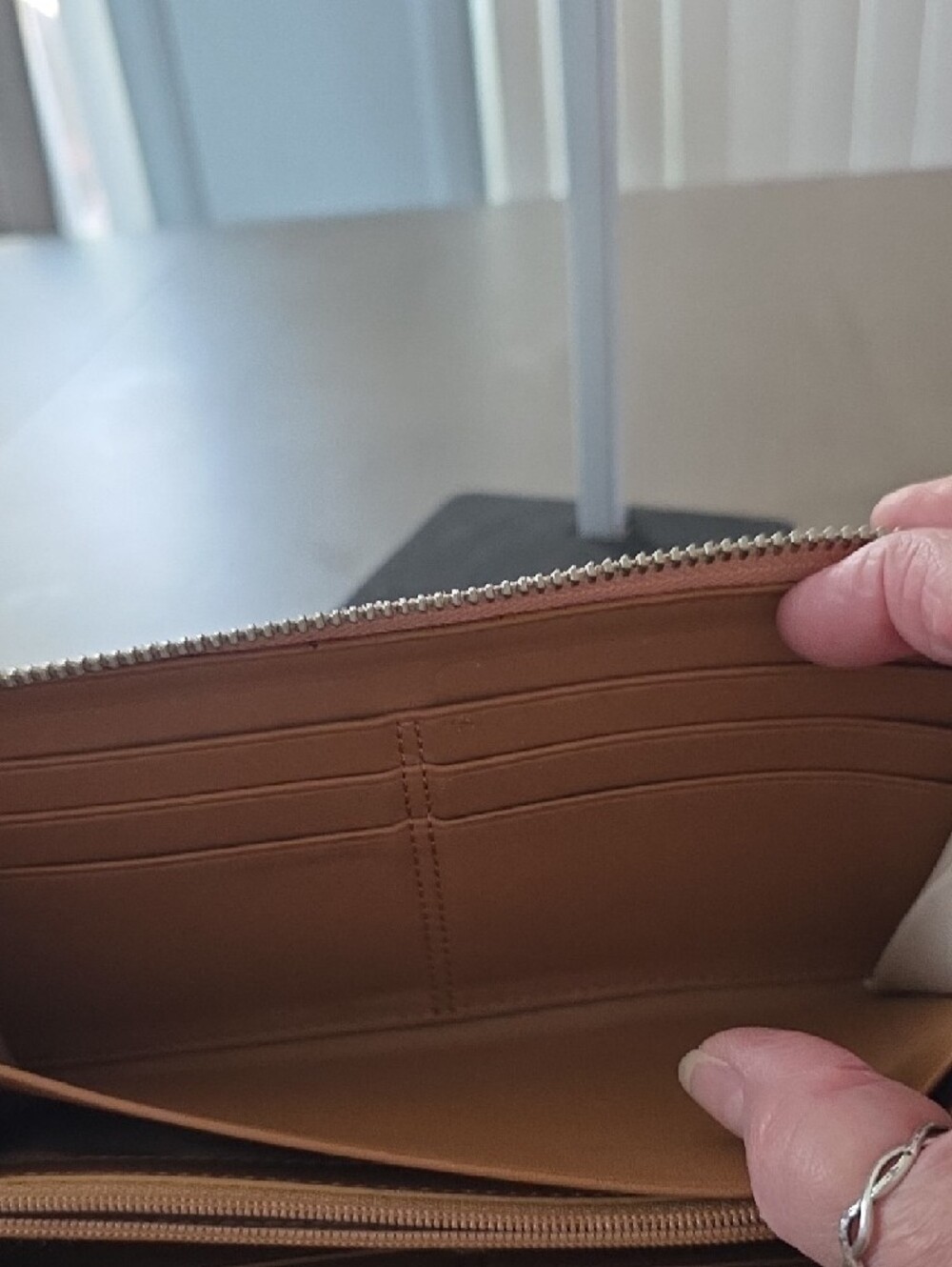Coach Brown Signature Canvas Zip Wallet with Leather Trim - Picture 7 of 10